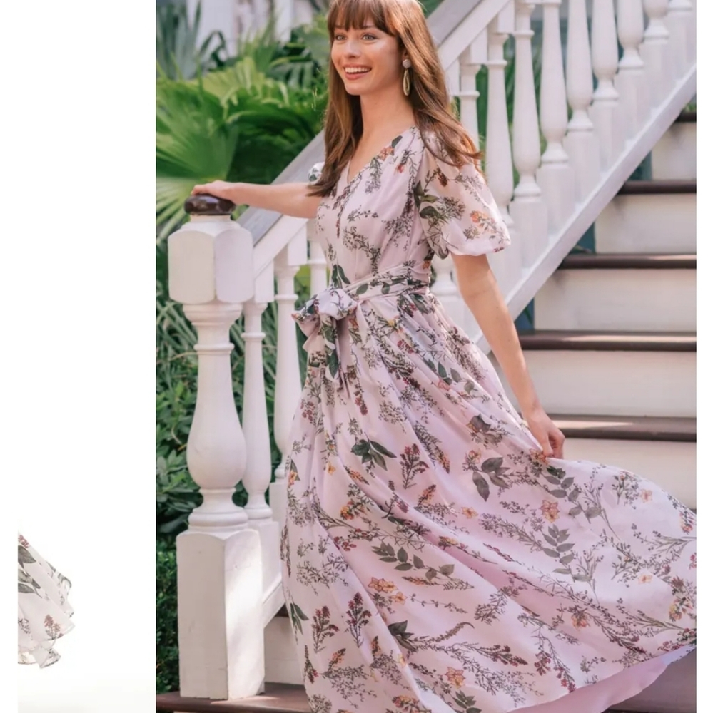 Phoebe Floral Puff Sleeve Chiffon Maxi Dress